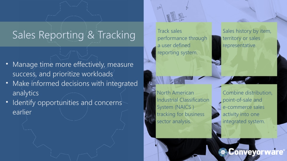 Sales reporting and tracking.